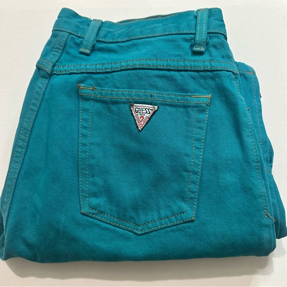Guess by George Marciano Vintage 80’s Turquoise Teal Denim Jeans Size 32 - Picture 1 of 10